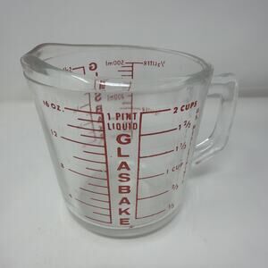 GLASBAKE VTG Red Lettering 2 Cup 500ml Heavy Glass Measuring Cup Metric D Handle